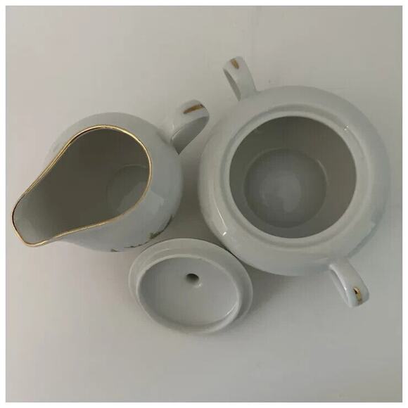 FINE CHINA OF JAPAN, Creamer & Sugar Bowl w/Lid, White with Pink, Green & Brown - Picture 9 of 15